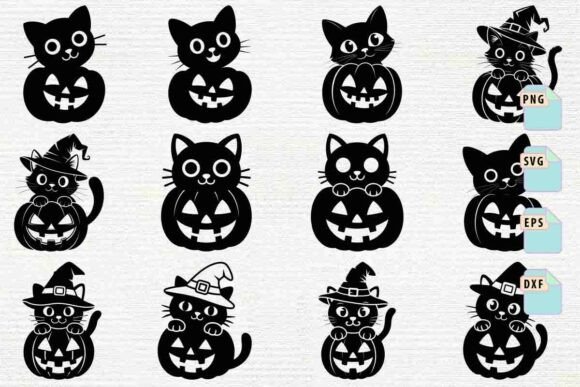 Black Cat Clipart Halloween Svg Bundle