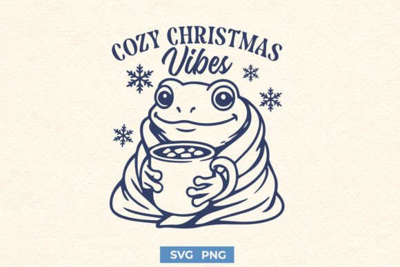 Cozy Christmas Vibes Frog SVG PNG Print