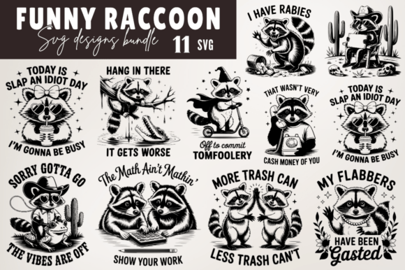 Funny Raccoon SVG Design Bundle