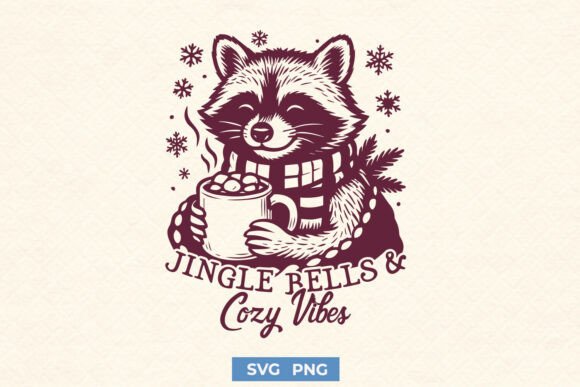Jingle Bells Cozy Vibes Raccoon SVG