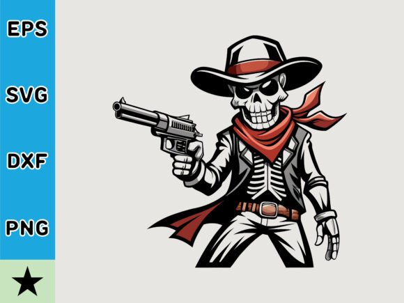 Skeleton Cowboy with Gun SVG Vector