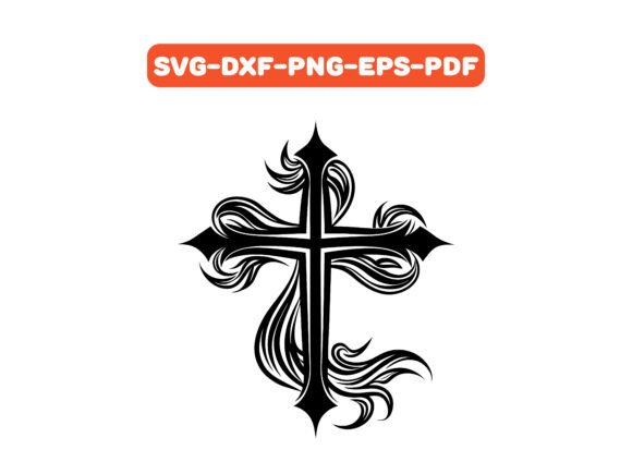 Swirling Flame Cross Design SVG Vector
