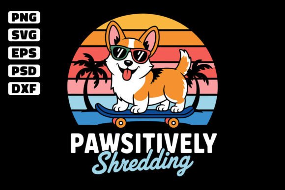 Vintage Sunset Corgi on a Skateboard SVG