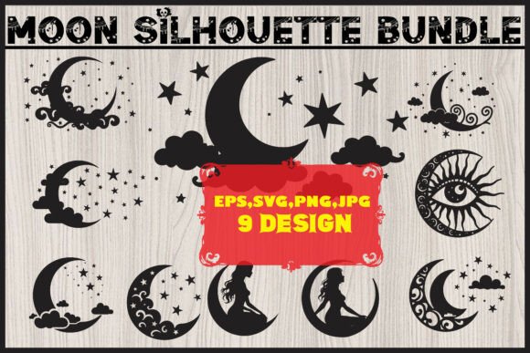 Whimsical Moon Silhouette SVG Bundle